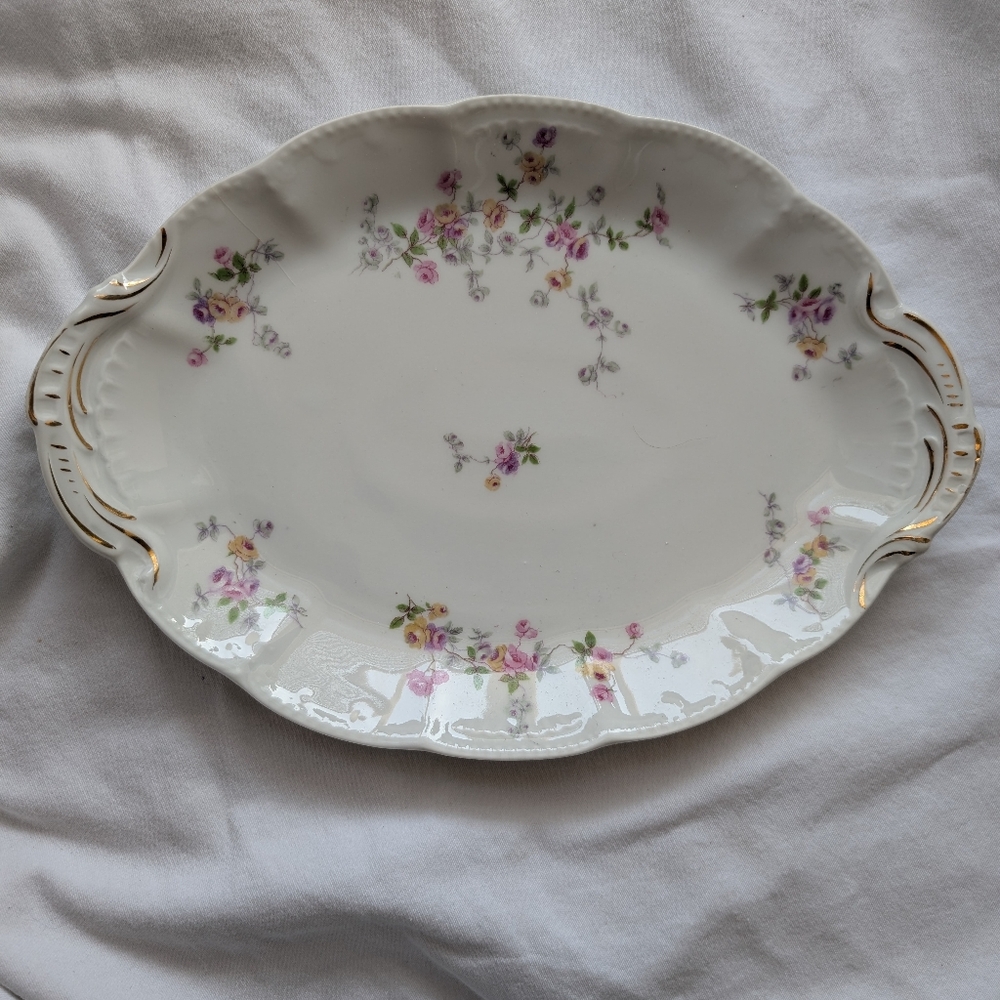 Bassett Limoges Austria Multicolor Floral Porcelain Serving Platter Vintage